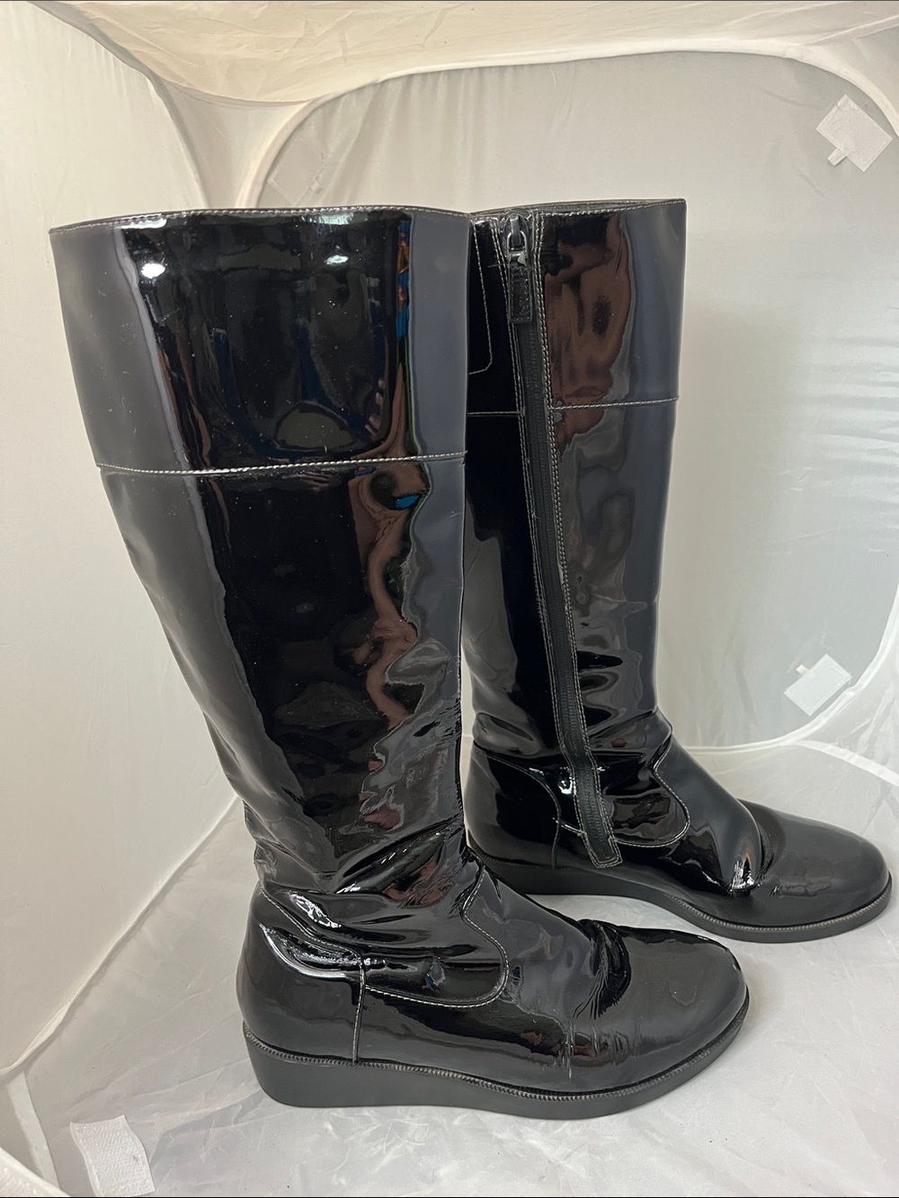 Cole Haan Nike Air Black Patent Knee-High Wedge Boots - Size 6.5